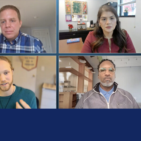 Empathy in Action Webinar: Four people in a virtual meeting grid, each in their own video frame.